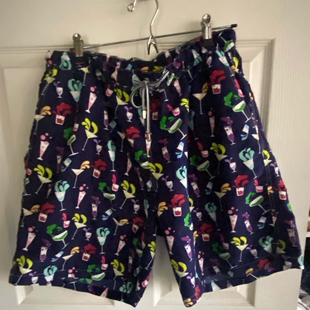 Peter Millar Navy Swim Trunks with Multicolor Cocktail Print
